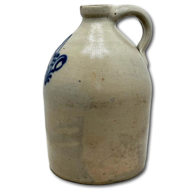 Very Nice Blue Color Hand Decorated Antique American 2 Gallon Size Stoneware Jug - Circa 1870s For Sale - Image 11 of 18