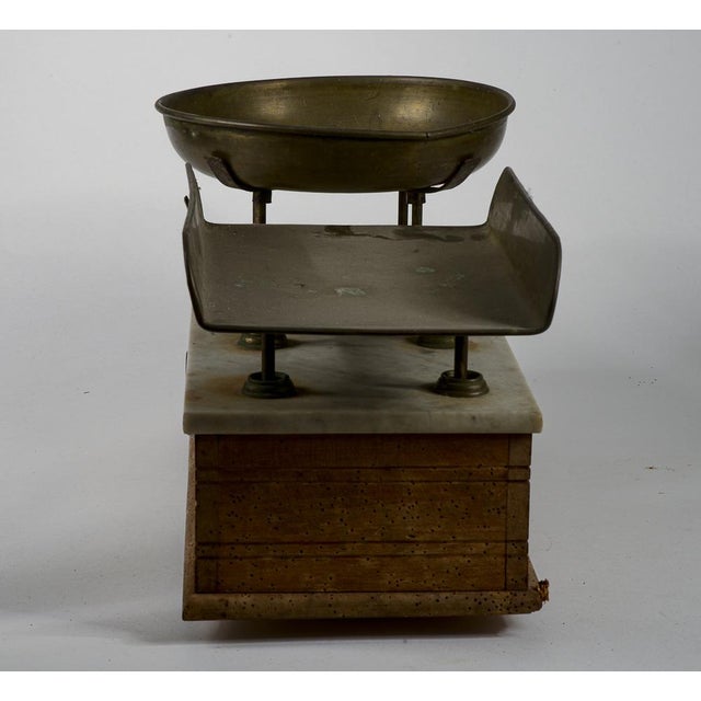 Antique Scale with Marble Top & Brass Plates, Italy, 1900s For Sale - Image 6 of 18