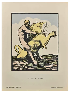 Carlège, Le Lion de Némée, Original Woodcut Print, Early 20th Century