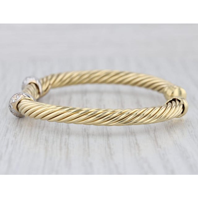 Metal David Yurman 0.30ctw Diamond Cable Cuff Bracelet 18k Yellow Gold 6" Flexible For Sale - Image 7 of 7