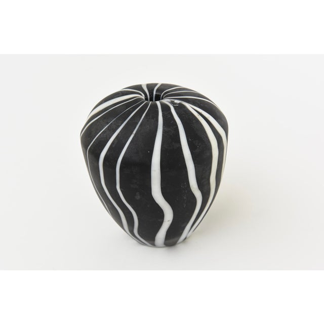 Abstract 1980's Murano Salviati Optical Glass Object Sculpture, Black and White Striped, Italy For Sale - Image 3 of 9