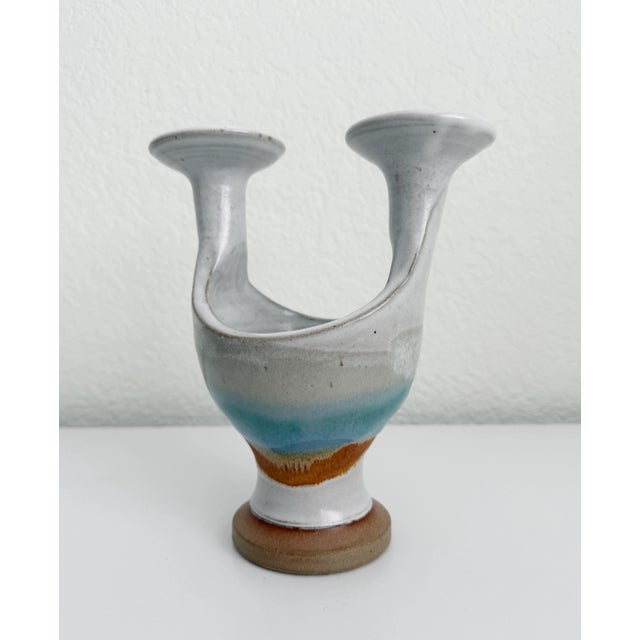 Mid-Century Modern 1970s Ceramic Candle Holder Vase, Signed For Sale - Image 3 of 12