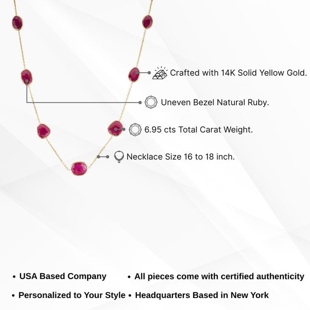 14k Gold 6.95ct Natural Mozambique Ruby Bezel Station Modern Necklace For Sale - Image 12 of 17