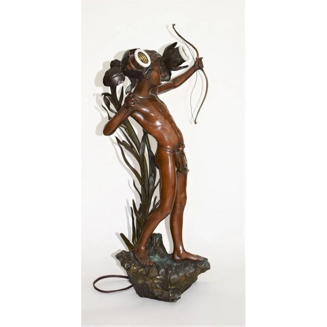 Antique Art Nouveau Amor Bronze Table Lamp For Sale - Image 4 of 7