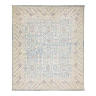 16x19 Modern Khotan Style Area Rug - Hand-Knotted Wool in Sky Blue, Ivory & Sand For Sale