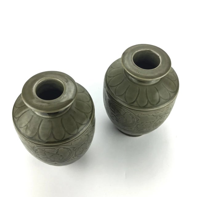 Ceramic Antique Chinese Pair Green Vases For Sale - Image 7 of 11