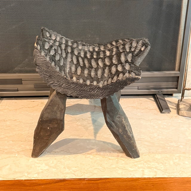 Rustic Carved Wood Stool For Sale In Washington DC - Image 6 of 8