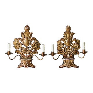 French 18th Century Giltwood Candelabra Lamps - A Pair For Sale