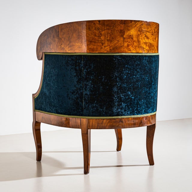 Dark Green Pair of Biedermeier-Style Walnut Bergères, Italy, 2nd Half 19th Century For Sale - Image 8 of 8