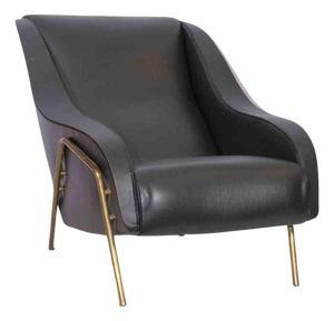 Vintage Leather Armchair with Brass Base, Italy, 1950s