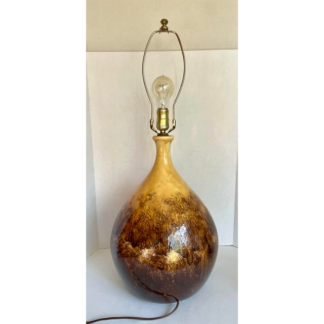 MCM Yellow to Brown Ombre Glazed Pottery Lamp For Sale - Image 9 of 10