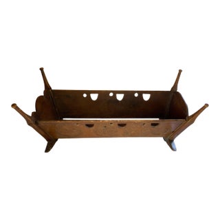 Rare Antique 19th C European Folk Art Rocking Cradle Hand Carved Wood Catholic Iconography and Monogram For Sale