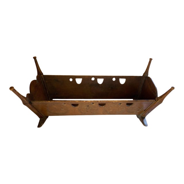 Rare Antique 19th C European Folk Art Rocking Cradle Hand Carved Wood Catholic Iconography and Monogram For Sale