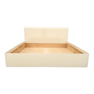 Postmodern Cream Lacquer Laminate King Size Bed Frame For Sale