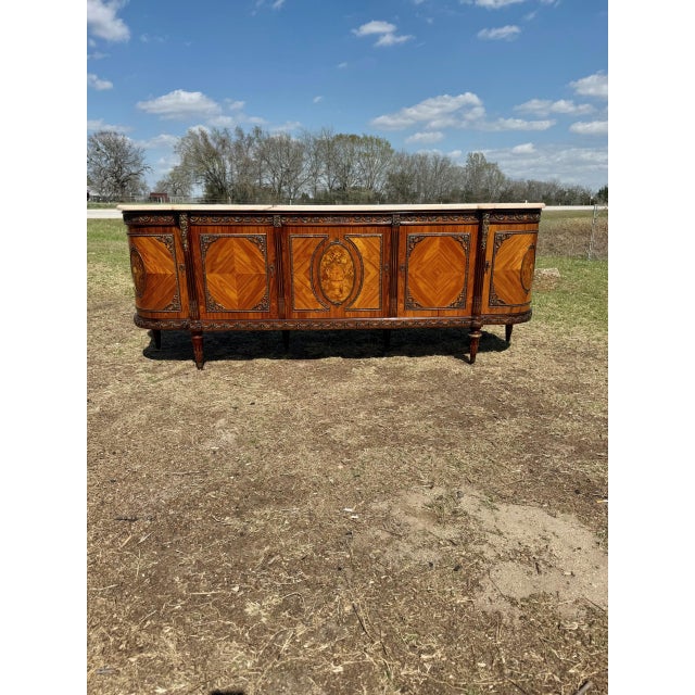 Long French Louis XVI Demilune Mahogany Sideboard Carrera Marble Top 1900s For Sale - Image 17 of 18