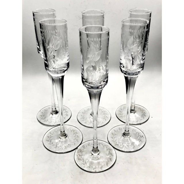 Traditional Mid 19th Century Antique Blown and Hand Cut Butterfly Cordial Glasses - Set of 6 For Sale - Image 3 of 9