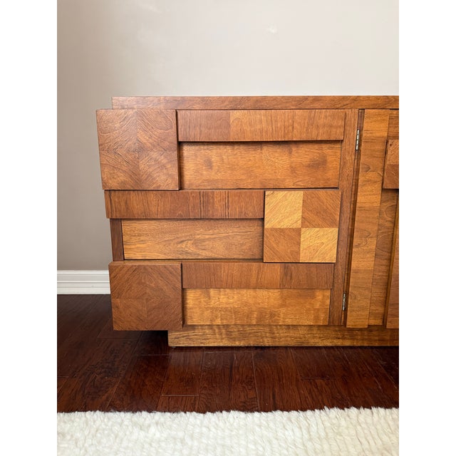 1970s Vintage 1970's Lane Brutalist Staccato 9-Drawer Walnut Mid Century Dresser For Sale - Image 5 of 11