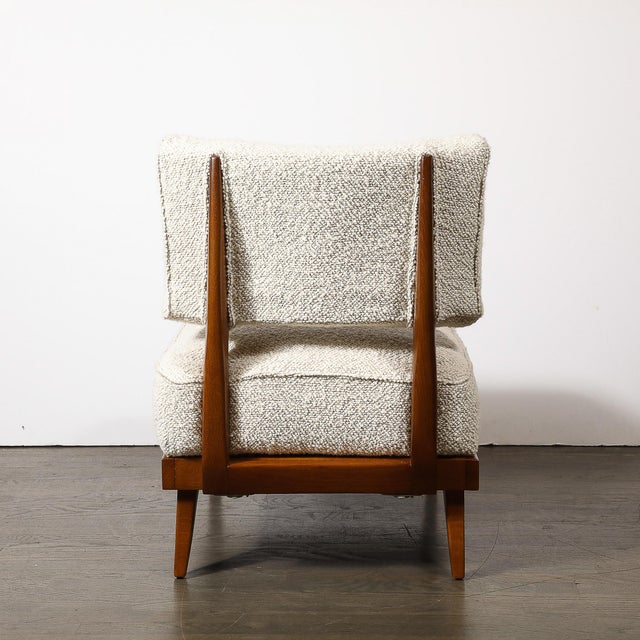 Mid-Century Modernist Sculptural Oak Lounge Chairs in Off White Boucle For Sale - Image 16 of 17