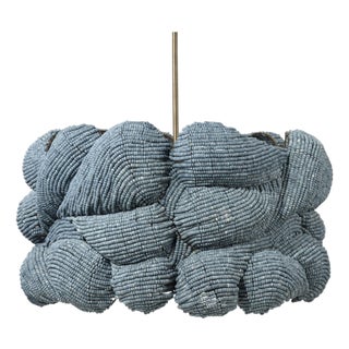 Jamie Young Large Anguilla Chandelier in Blue Wood Beads For Sale