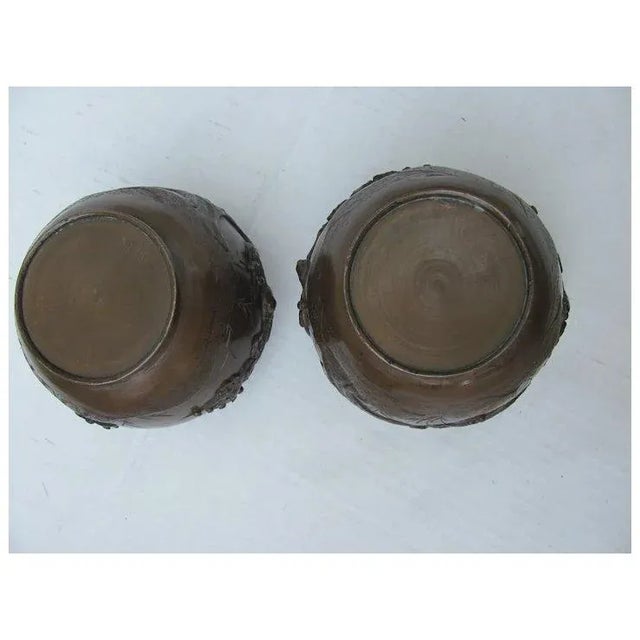 1950s Bronze Cachepots With Flower And Bird Decoration - A Pair For Sale - Image 4 of 9