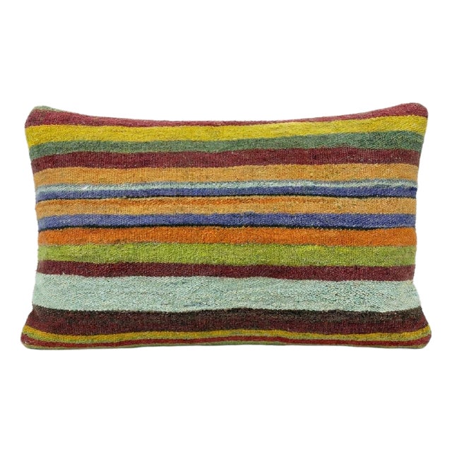 Bohemian Kilim Lumbar Pillow Cover 12'' X 20'' For Sale