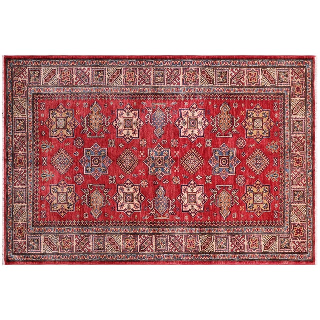 Tan Shabby Chic Super Kazak Red/Tan Wool Rug - 4'10'' X 6'7'' For Sale - Image 8 of 10