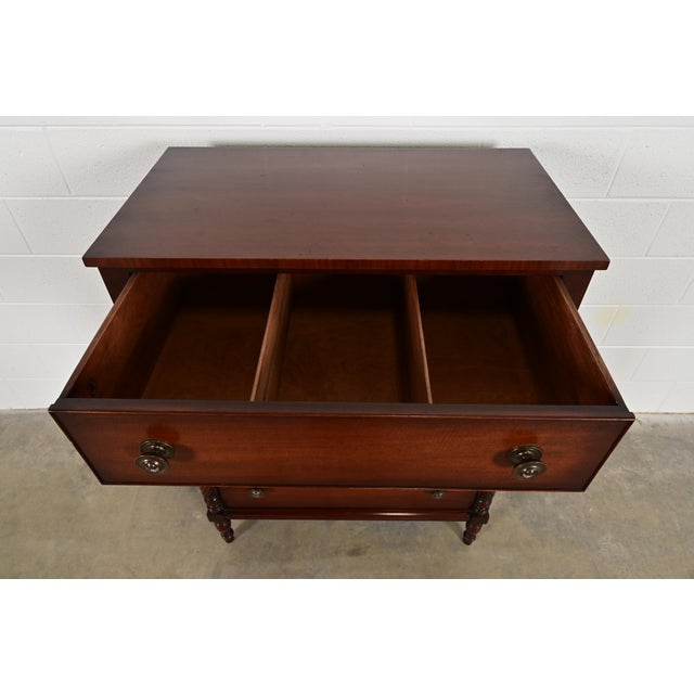 Kindel Furniture American Empire Carved Mahogany Four-Drawer Highboy Dresser, Circa 1960s For Sale In South Bend - Image 6 of 12
