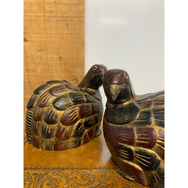 Pair of Hand Carved and Lacquered Japanese Quail Figures