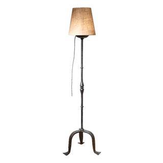 Vintage French Floor Lamp inn Wrought Iron with Tripod Base, 1930s For Sale