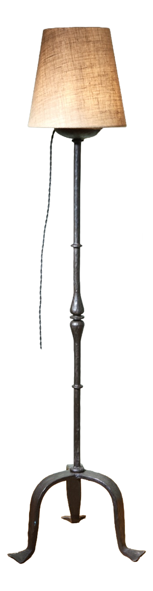 Vintage French Floor Lamp inn Wrought Iron with Tripod Base, 1930s