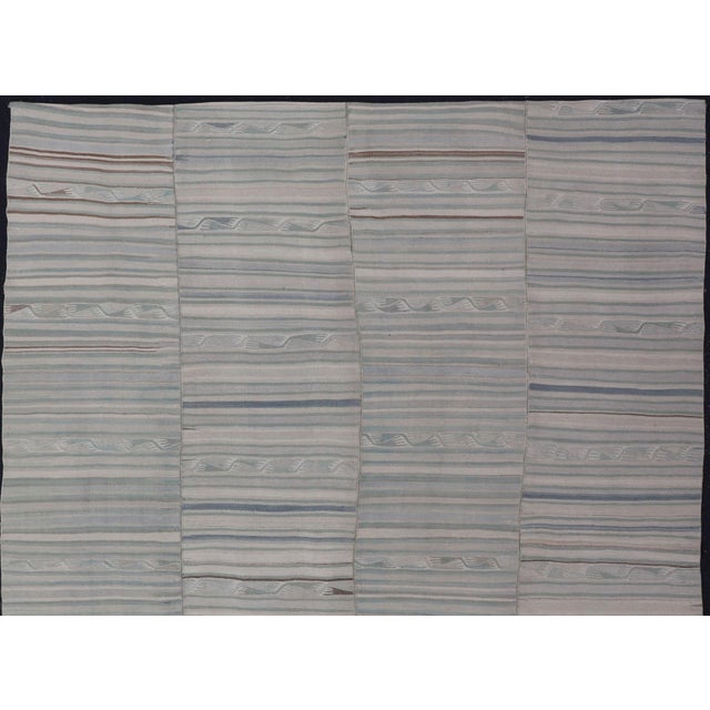 Vintage Turkish Paneled Flat-Weave Kilim in Muted Colors With Stripe Design 9'2"x11'6" For Sale In Atlanta - Image 6 of 12