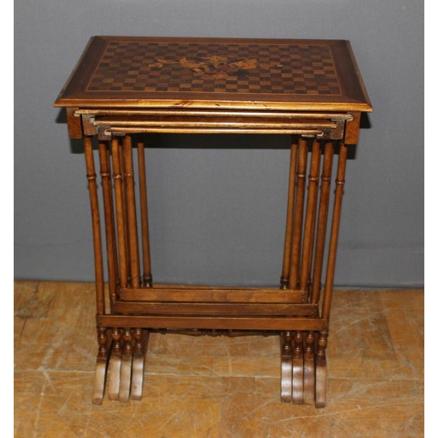 Nesting Tables in Floral Marquetry, 1900s, Set of 4 For Sale - Image 5 of 18