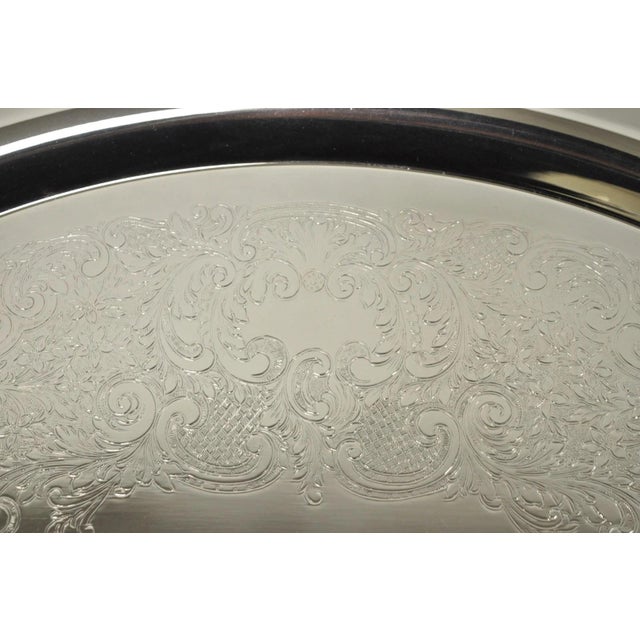 Vintage Extra Large Oval Silver Plated Serving Platter Bar Tray W/ Smoked Finish For Sale - Image 10 of 12