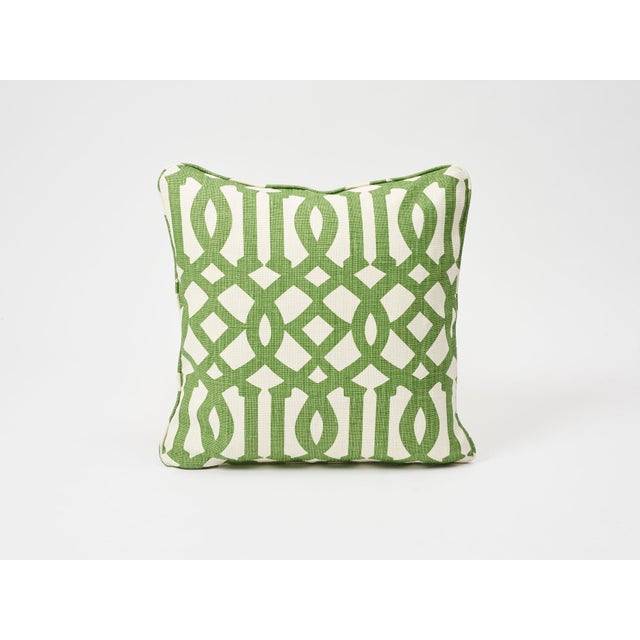 Schumacher Double-Sided Pillow in Imperial Trellis Linen Print For Sale In New York - Image 6 of 7