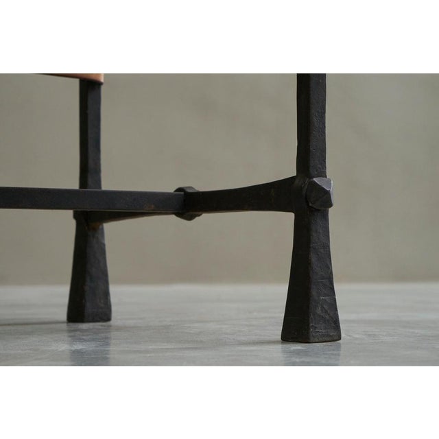 Vintage Brutalist High Back Chair in Wrought Iron and Patinated Cognac Leather, 1950s For Sale - Image 9 of 18