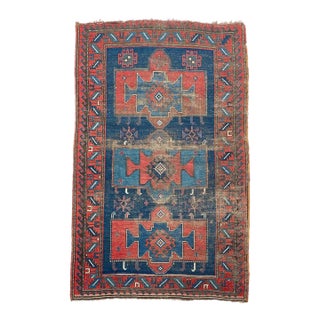 Old World Antique Kazak Sensational Caucasian Geometric Tribal Rug 4.4 x 6.9 For Sale