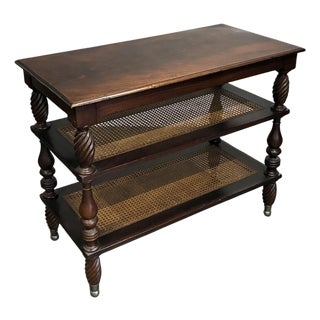 Vintage Baker Milling Road British Colonial Style Three-Tier Stand With Cane Shelves For Sale
