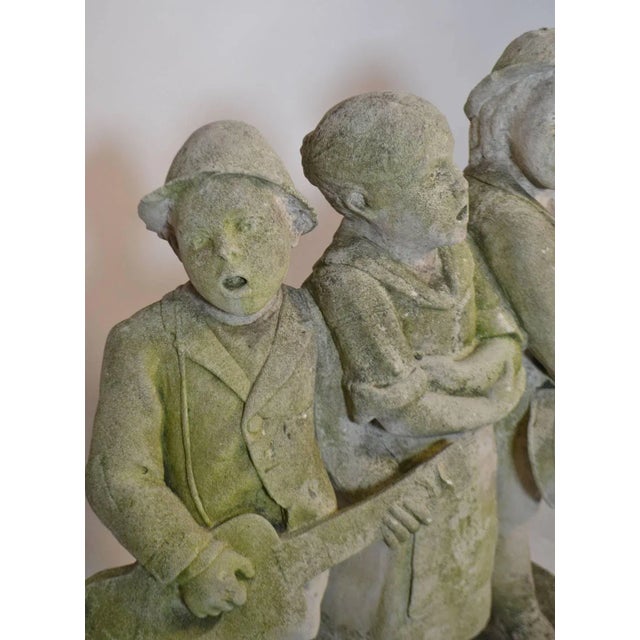 French Country Carved Stone Statue of Children Standing and Singing For Sale - Image 3 of 6