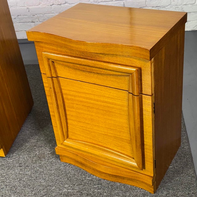 Mid-Century Modern 60s Satinwood Lowboy Dresser & Nightstand For Sale - Image 3 of 10