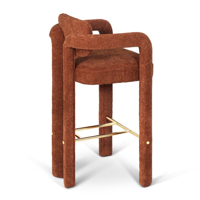 Not Yet Made - Made To Order Double Arch Bar Stool in Orange Chenille from Insidherland For Sale - Image 5 of 10
