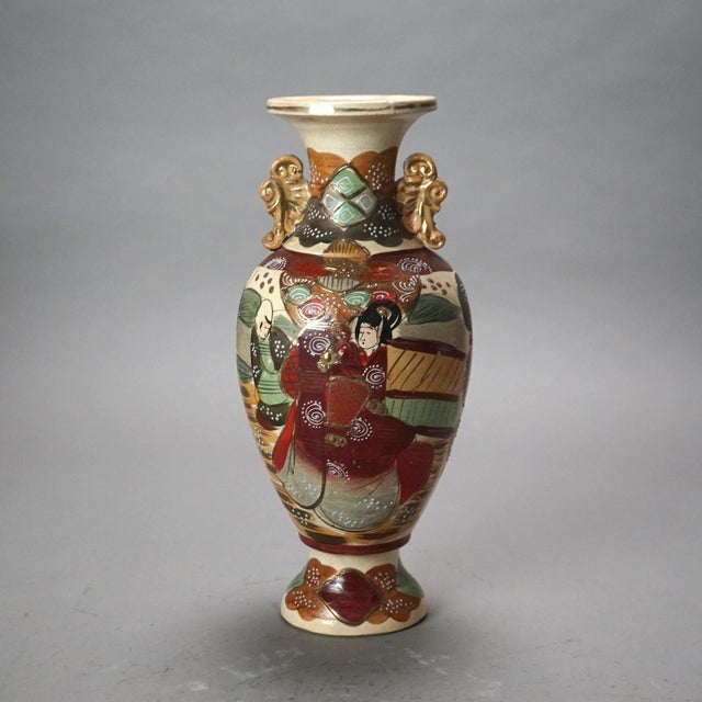 Set of 6 Antique Japanese Satsuma Hand Painted Pottery Vases, Circa 1920 For Sale - Image 6 of 10