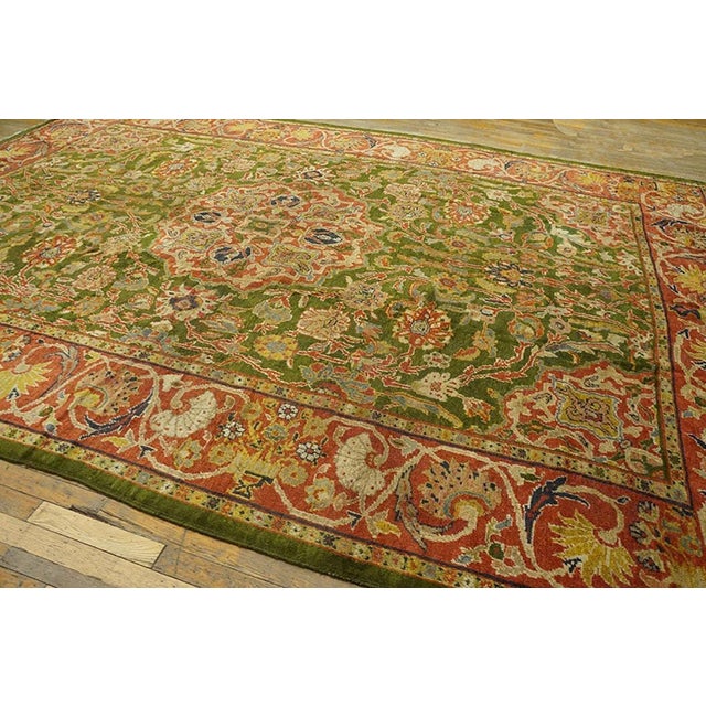 Late 19th Century Surprising Green-Avocado Ground Color With Medallion Design Antique Persian Sultanabad Rug For Sale - Image 5 of 6