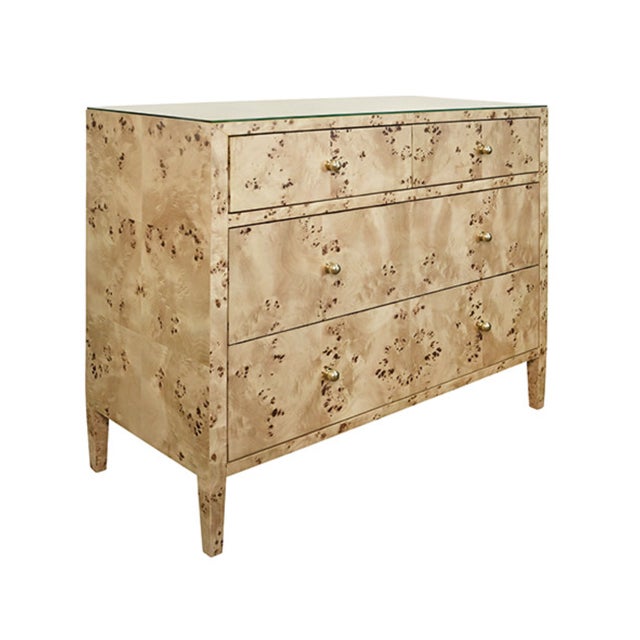 New special order item. Not vintage. Elevate your bedroom decor with the Michelle Burlwood Chest. The four spacious...
