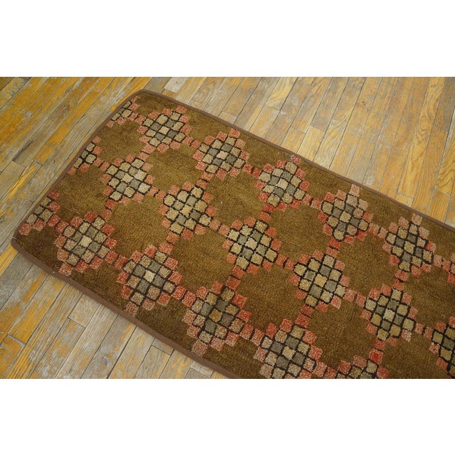 Significant Light Brown Color With Splendid Geometric Design Vintage American Hooked Rug For Sale - Image 4 of 9
