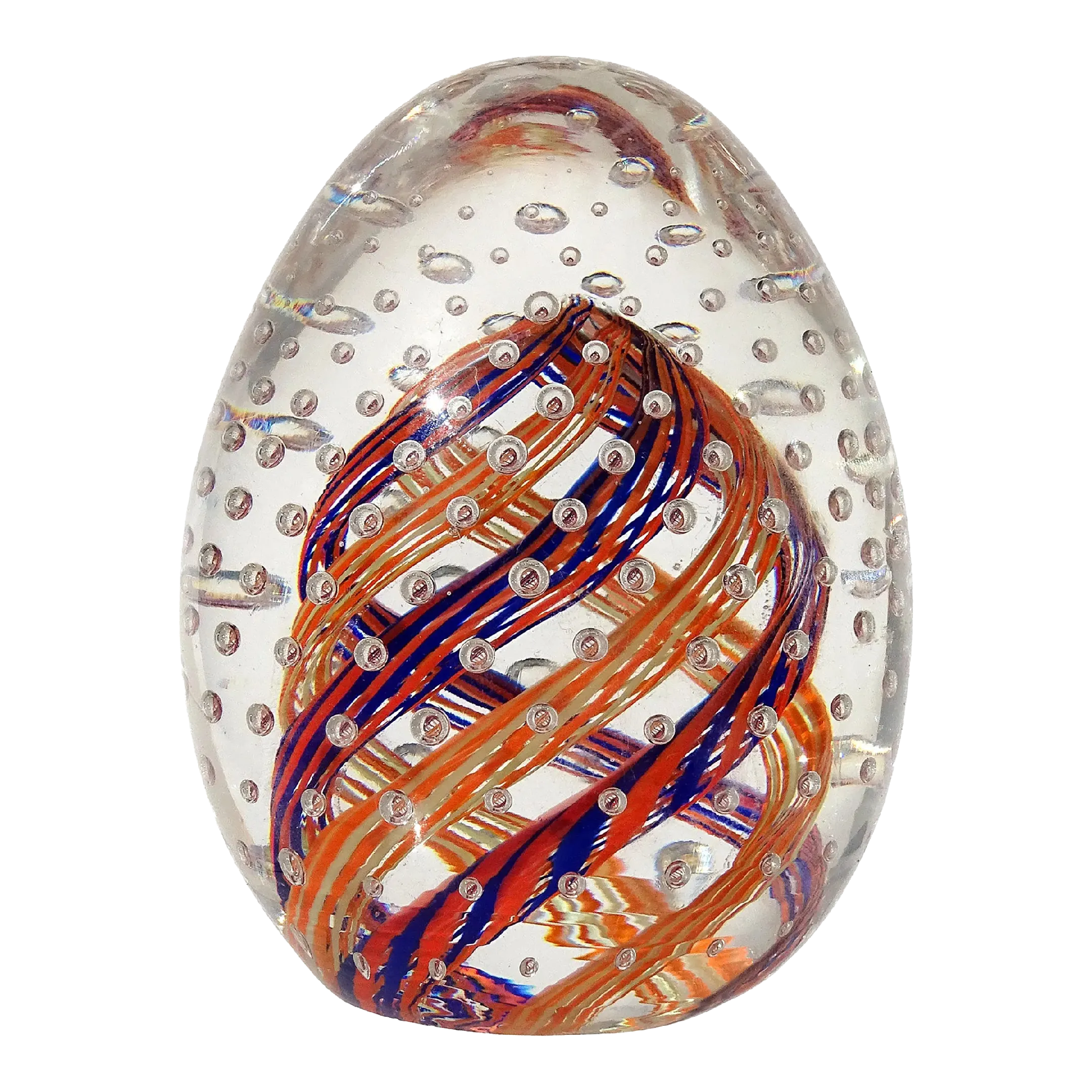 Murano Vintage Blue Orange Twisting Ribbons Controlled Bubbles