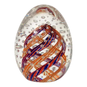 Murano Vintage Blue Orange Twisting Ribbons Controlled Bubbles Italian Art Glass Egg Paperweight