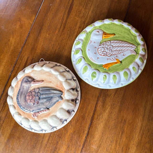 Tuscan Mid 20th Century Hand Painted Italian Kitchen Decorative Molds Bird Duck Wall Art Decor- a Pair For Sale - Image 3 of 12