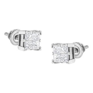 10K White Gold 3/4 Cttw Invisible Set Princess-Cut Diamond Composite Square Stud Earrings (H-I Color, SI2-I1 Clarity) For Sale