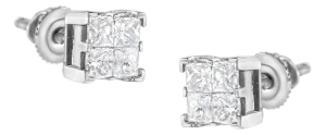 10K White Gold 3/4 Cttw Invisible Set Princess-Cut Diamond Composite Square Stud Earrings (H-I Color, SI2-I1 Clarity)