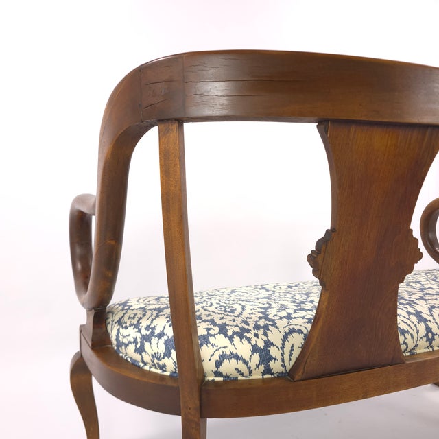 Vintage Neoclassical Revival Lyre Arm Wood Settee Bench For Sale - Image 10 of 10